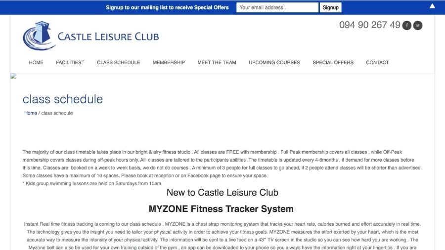 Castle Leisure Club pilates classes mayo